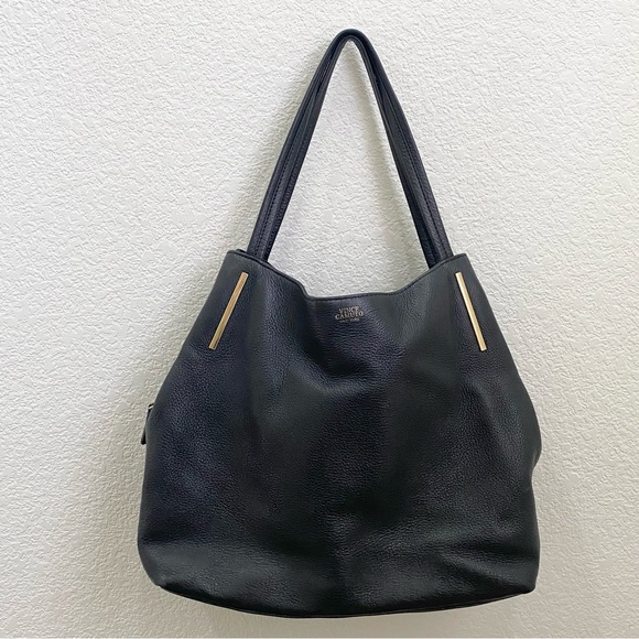 VINCE CAMUTO “IKE” Black Soft Pebbled Leather Tote Double Handle Shoulder Bag - Picture 2 of 15